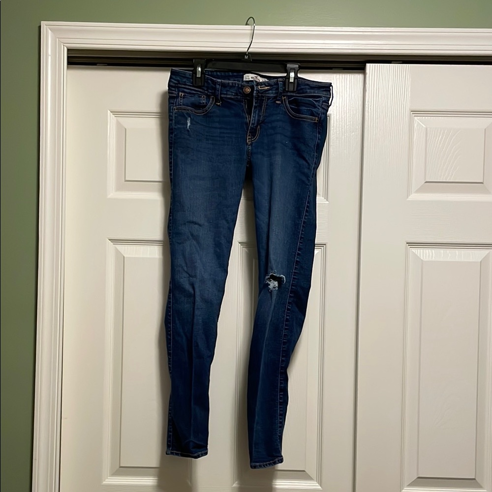 Hollister Blue Skinny Jeans with Distressed Detail